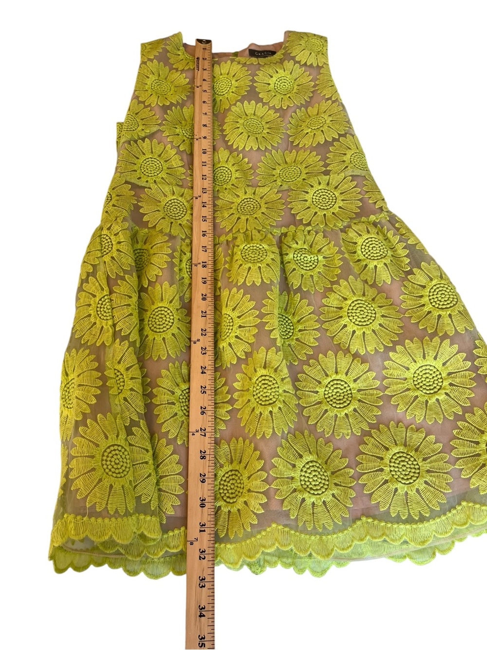 Yellow Feminine Embroidered Dress Coquette Wedding Guest Graduation M - Picture 6 of 7